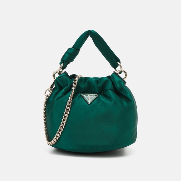 Guess Green Mini Bag with Chain Strap and Ruched Texture - Picture 1 of 9